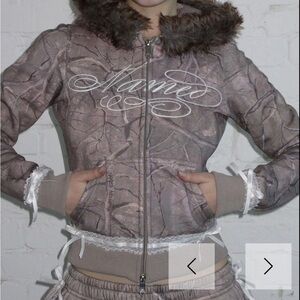Women's Camouflage Bomber Jacket with Faux Fur Trim